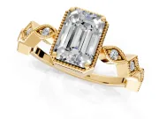 Milgrain Bezel Engagement Ring Setting for Emerald Cut Center with Marquise Stations and Bezel Head in Yellow Gold