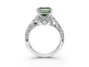 Solitaire Engagement Ring Setting for Fancy Green Asscher Cut Center with Filigree Accent Basket and Prong Head in Platinum