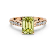 Solitaire Engagement Ring Setting for Fancy Yellow Emerald Cut Center with Partway Pave Band and Prong Head in Rose Gold