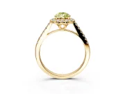 Halo Engagement Ring Setting for Fancy Yellow Pear-Shaped Center with Raised Halo, Pave Band and Prong Head in Yellow Gold