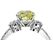 3 Stone Engagement Ring Setting for Fancy Yellow Cushion Cut Center with Round Cut Side Accents and Prong Head in White Gold