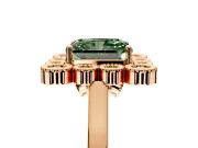 Cluster Halo Engagement Ring Setting for Fancy Green Radiant Cut Center with Milgrain Bezel Accents and Prong Head in Rose Gold