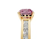 Solitaire Engagement Ring Setting for Fancy Pink Cushion Cut Center with Princess Cut Channel Band and Prong Head in Yellow Gold
