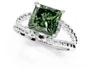 Halo Engagement Ring Setting for Fancy Green Princess Cut Center with Rope Twist Split Shank and Prong Head in White Gold