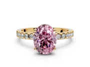 Solitaire Engagement Ring Setting for Fancy Pink Oval Center with Band of Accents and Prong Head in Yellow Gold