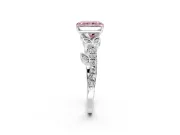 Leaf Motif Engagement Ring Setting for Fancy Pink Radiant Cut Center with Pave Band and Prong Head in Sterling Silver