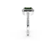 Halo Engagement Ring Setting for Fancy Green Emerald Cut Center with Inner Milgrain Border and Prong Head in Platinum