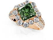 Large Accent Halo Engagement Ring Setting for Fancy Green Princess Cut Center with Pave Split Shank and Prong Head in Rose Gold