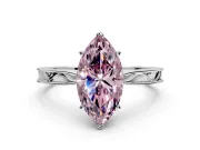 Solitaire Engagement Ring Setting for Fancy Pink Marquise Center with Engraved Milgrain Band and Prong Head in Platinum