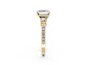 3 Stone Engagement Ring Setting for Asscher Cut Center with Round Cut Side Accents and Prong Head in Yellow Gold