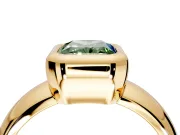 Solitaire Engagement Ring Setting for Fancy Green Radiant Cut Center with Wide Band and Bezel Head in Yellow Gold