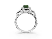 Halo Engagement Ring Setting for Fancy Green Emerald Cut Center with Open Scroll Shoulders and Prong Head in Platinum