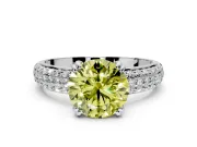 Solitaire Engagement Ring Setting for Fancy Yellow Round Cut Center with Multi-Row Pave Accents and Basket Head in Platinum
