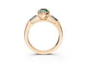 3 Stone Engagement Ring Setting for Fancy Green Marquise Center with Tapered Baguettes, Plain Band and Prong Head in Rose Gold