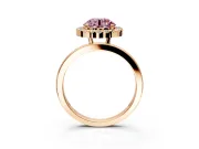 Halo Engagement Ring Setting for Fancy Pink Round Cut Center with Thin Plain Band and Prong Head in Rose Gold