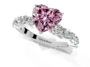 Shared-Prong Engagement Ring Setting for Fancy Pink Heart-Shaped Center with Graduated Accents and Prong Head in Platinum