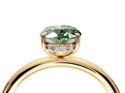 Hidden Halo Engagement Ring Setting for Fancy Green Oval Center with Thin Rounded Band and Prong Head in Yellow Gold