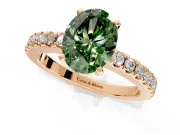 Solitaire Engagement Ring Setting for Fancy Green Oval Center with Single Row Accent Band and Prong Head in Rose Gold