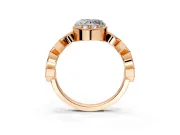 Milgrain Bezel Engagement Ring Setting for Heart-Shaped Center with Marquise Stations and Bezel Head in Rose Gold