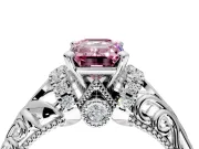 Solitaire Engagement Ring Setting for Fancy Pink Emerald Cut Center with Filigree Accent Basket and Prong Head in Platinum