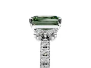 Paired Accent Engagement Ring Setting for Fancy Green Emerald Cut Center with Pave Band and Prong Head in Sterling Silver