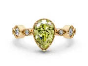 Vintage Station Engagement Ring Setting for Fancy Yellow Pear-Shaped Center with Accents and Prong Head in Yellow Gold