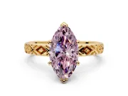 Solitaire Engagement Ring Setting for Fancy Pink Marquise Center with Milgrain X Pattern Band and Prong Head in Yellow Gold