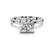 Solitaire Engagement Ring Setting for Princess Cut Center with Fine Wire Band and Prong Head in White Gold
