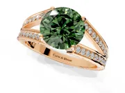 Split Shank Engagement Ring Setting for Fancy Green Round Cut Center with Pave Split Shank and Prong Head in Rose Gold