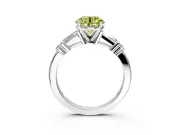 Bar-Set Engagement Ring Setting for Fancy Yellow Round Cut Center with Tapered Baguette Accents and Prong Head in Sterling Silver