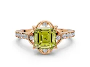 Floral Engagement Ring Setting for Fancy Yellow Asscher Cut Center with Pave Band and Floral Prong Head in Rose Gold