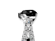 3 Stone Engagement Ring Setting for Fancy Black Heart-Shaped Center with Pave Split Shank and Prong Head in White Gold