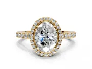 Halo Engagement Ring Setting for Oval Center with Inner Milgrain Border and Prong Head in Yellow Gold
