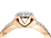 Bezel Engagement Ring Setting for Emerald Cut Center with Wide Channel-Set Band and Bezel Head in Rose Gold