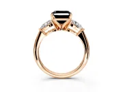 3 Stone Engagement Ring Setting for Fancy Black Asscher Cut Center with Large Pear-Shaped Accents and Prong Head in Rose Gold