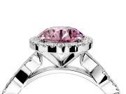 Halo Engagement Ring Setting for Fancy Pink Round Cut Center with Pave and Plain Twist Band and Prong Head in White Gold