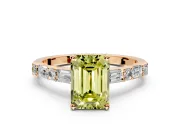Baguette Engagement Ring Setting for Fancy Yellow Emerald Cut Center with Alternating Bar-Set Band and Prong Head in Rose Gold