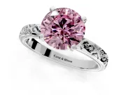 Solitaire Engagement Ring Setting for Fancy Pink Round Cut Center with Scrollwork Band and Prong Head in Platinum