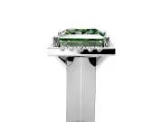 Halo Engagement Ring Setting for Fancy Green Princess Cut Center with Knife Ridge Cathedral Band and Prong Head in White Gold