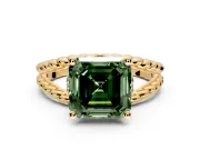 Halo Engagement Ring Setting for Fancy Green Asscher Cut Center with Rope Twist Split Shank and Prong Head in Yellow Gold