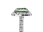 Halo Engagement Ring Setting for Fancy Green Princess Cut Center with Narrowing Pave Band and Prong Head in White Gold
