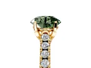 Solitaire Engagement Ring Setting for Fancy Green Round Cut Center with Partway Pave Band and Prong Head in Yellow Gold