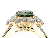 Halo Engagement Ring Setting for Fancy Green Princess Cut Center with Two-Strand Split Shank and Prong Head in Yellow Gold