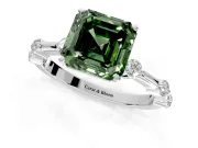 Solitaire Engagement Ring Setting for Fancy Green Asscher Cut Center with Bezel Station Band and Prong Head in Sterling Silver
