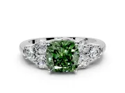 Cluster Engagement Ring Setting for Fancy Green Cushion Cut Center with Round Cut Accent Frame and Prong Head in Platinum