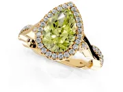 Halo Engagement Ring Setting for Fancy Yellow Pear-Shaped Center with Twist Band and Prong Head in Yellow Gold