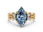 Solitaire Engagement Ring Setting for Fancy Blue Marquise Center with Grooved Bar Accent Band and Prong Head in Yellow Gold