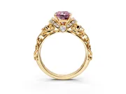 Solitaire Engagement Ring Setting for Fancy Pink Radiant Cut Center with Filigree Band and Prong Head in Yellow Gold