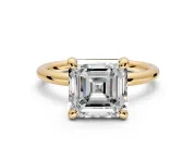 Low-Set Solitaire Engagement Ring Setting for Asscher Cut Center with Thin Plain Band and Prong Head in Yellow Gold