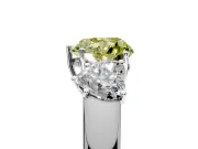3 Stone Engagement Ring Setting for Fancy Yellow Heart-Shaped Center with Raised Basket Heads and Prong Head in Platinum
